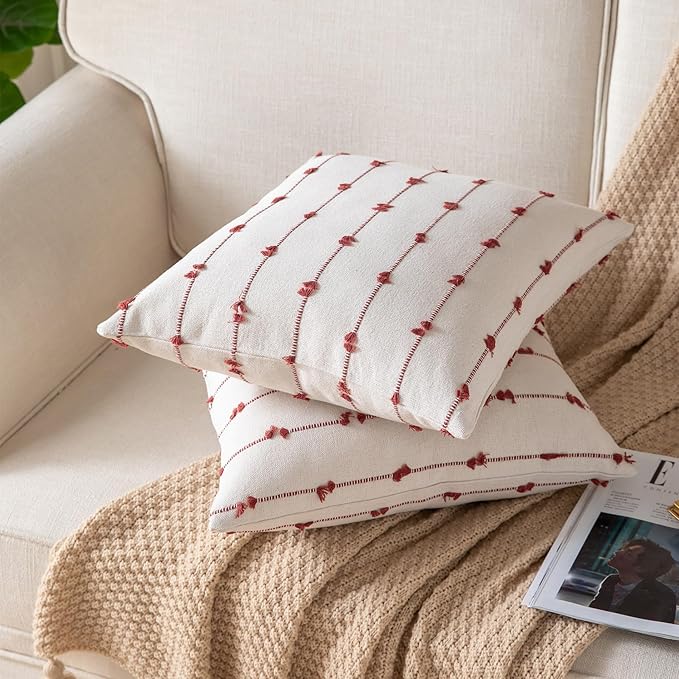 Caflife Boho Fall Throw Pillow Covers 22x22 inches Beige and Rust, Set of 2 Modern Farmhouse Decorative Pillow Covers for Couch Bed, Living Room