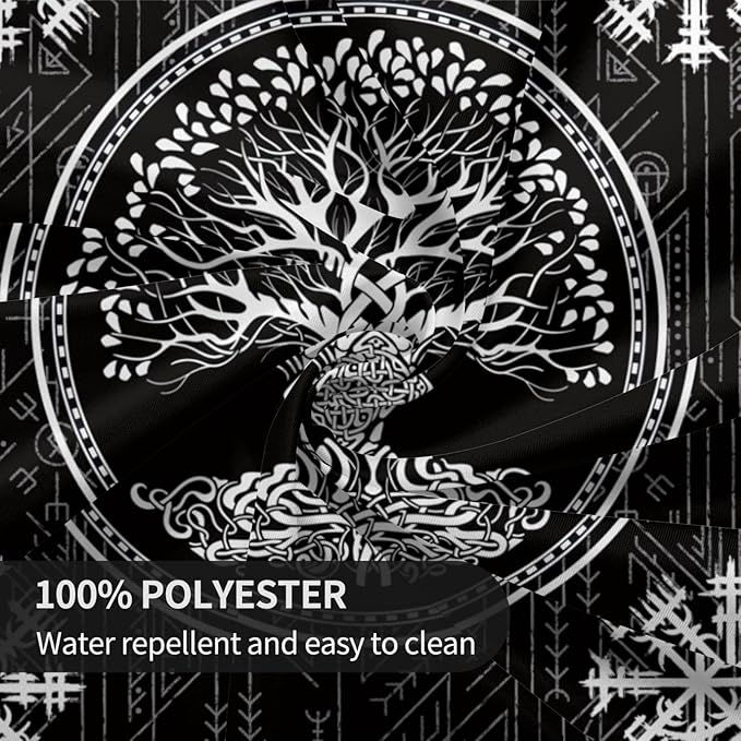 Norse Viking Tablecloth, Nordic Mythology Tree of Life Crow Ancient Mythical Viking Raven Print Water Resisitant Table Cover for Dining Kitchen Living Room Home Party Holiday Decor 60 inch Round