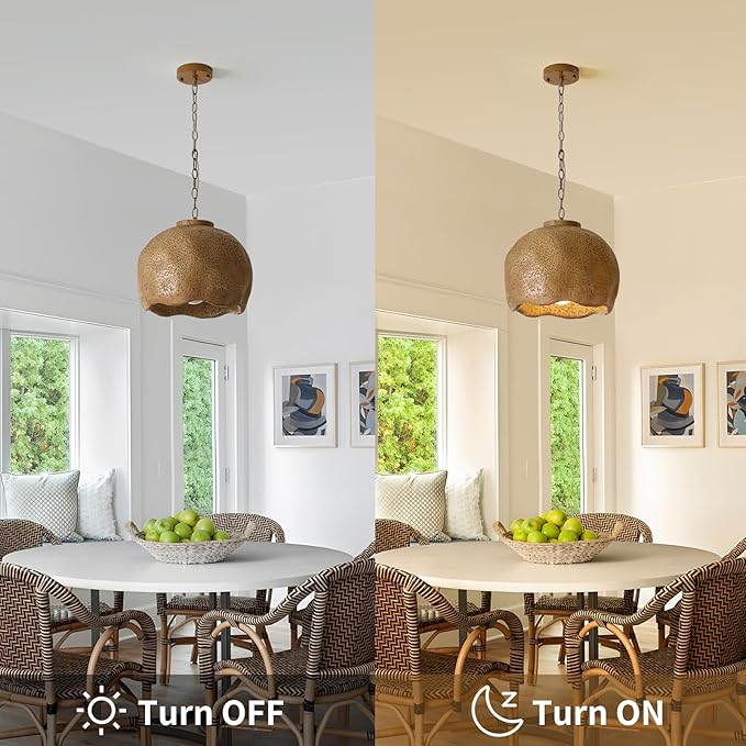 Rustic Barn Pendant Light, 13" Farmhouse Hanging Ceiling Light Fixture, Vintage Brown Dome Light for Kitchen Island, Dining Room, Living Room, Country Style, E26 Base