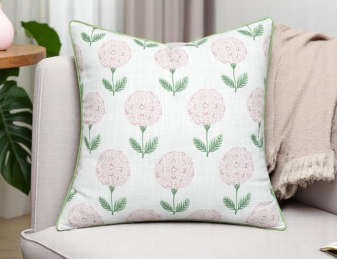 Konkan Floral Printed Decorative Square Accent Throw Pillow Cover - Decor for Living Room, Sofa, Chair, Patio, Car, Balcony, Bench, Porch, Nursery, Office, Bedroom - 20x20 Inches, Pink