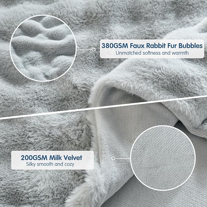 Tokokimo Fluffy Fleece Queen Size Duvet Cover Set, Ultra Soft Reversible Heavyweight Bedding Set, Extra Warm Winter Duvet Cover Set with 2 Pillow Cases, All Season Fuzzy Comforter Cover Set, Grey