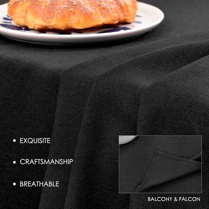 BALCONY & FALCON Rectangle Table Cloth – Waterproof, Wrinkle-Resistant & Dust-Proof Farmhouse Tablecloth for Dining, Kitchen, Party Decorations, Outdoor Patio, Baby Shower (Black, 55" x 71")