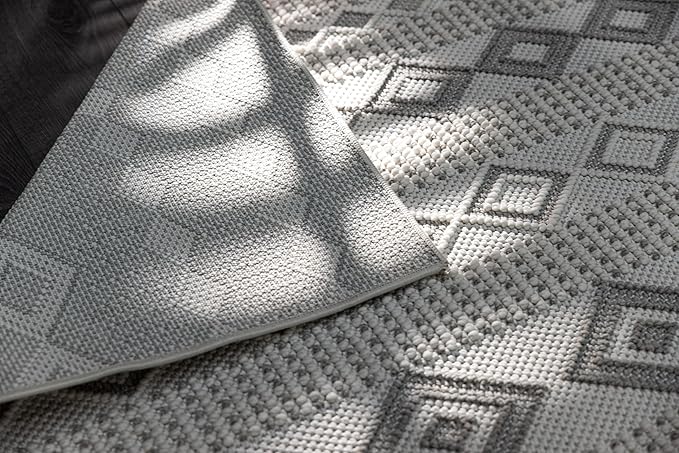 CAMILSON Micro Loop Rug 8x10 Modern Luxury Geometric Moroccan Diamond Area Rugs Soft High - Low Pile Stain Resistant Easy-Cleaning Non-Shedding for Living Room Office Indoor Carpet (8 x 10 White-Gray)