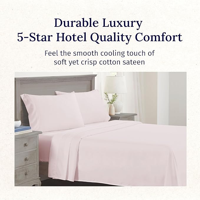 California Design Den California King Sheet Set - 100% Cotton, 600 Thread Count Deep Pocket Cal King Sheet Set, Luxury Soft Hotel-Quality Sheets with Sateen Weave - Blush Pink