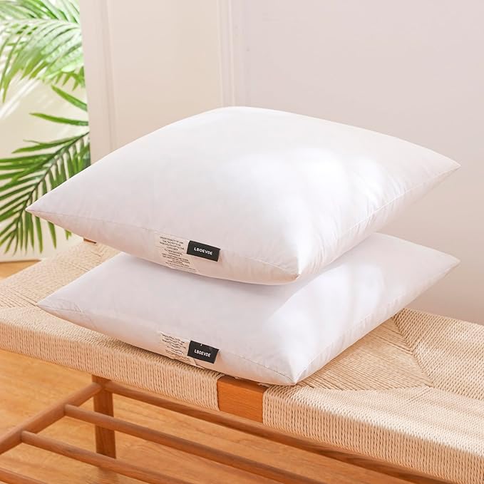 22x22 Inch Gold Goose Down and Feather Throw Pillow Inserts-2 Packs,White,Super Soft Cover,Double Layer Dwon Proof Design,High Filling Weight.