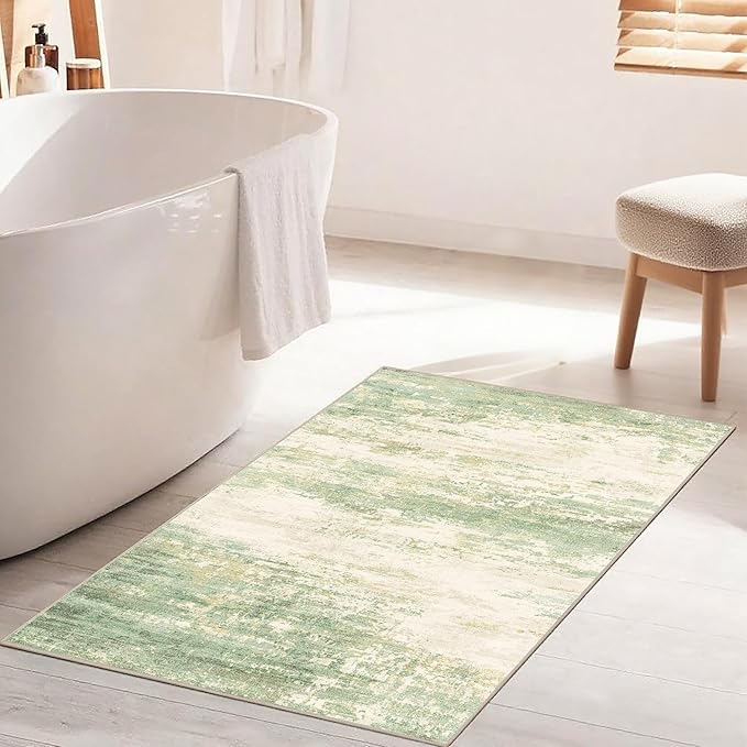 2x3 Modern Abstract Rug Washable Area Rugs for Living Room Bedroom Dining Room Non-Slip Low Pile Neutral Large Rug Soft Indoor Floor Carpet, Green