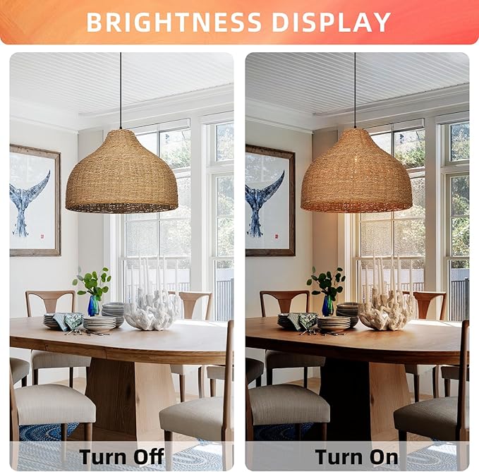 Arturesthome 19.56" Boho Chandelier Light Fixture for Kitchen,Woven Farmhouse Chandelier Ceiling Hanging Light for Living Room,Bedroom,Foyer
