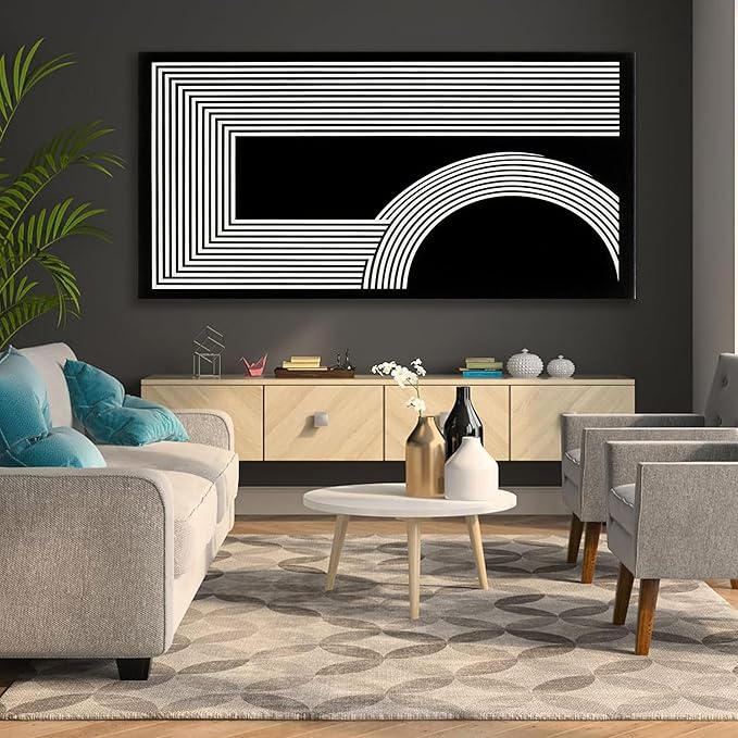 TAIJXAGSG Large Abstract Wall Art Black And White Geometric Line Wall Print Painting Artwork Canvas Art Wall Decor 29"X 58"