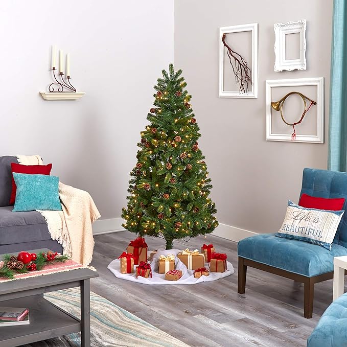 Nearly Natural 6ft. Rocky Mountain Spruce Artificial Christmas Tree with Pinecones and 250 Clear LED Lights