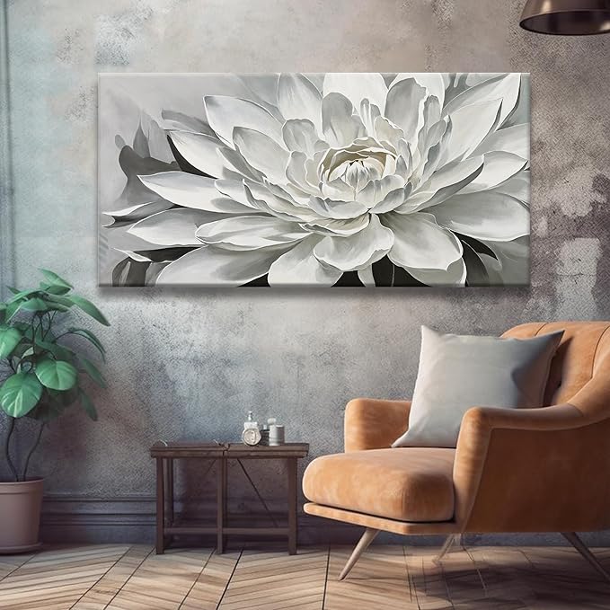 TAIJXAGSG Wall Art Living Room Flower White Wall Art Modern Canvas Art Wall Decor lotus Home Wall Decor Suitable For Bedroom Apartment Office Can Be Hung 24" X 48"