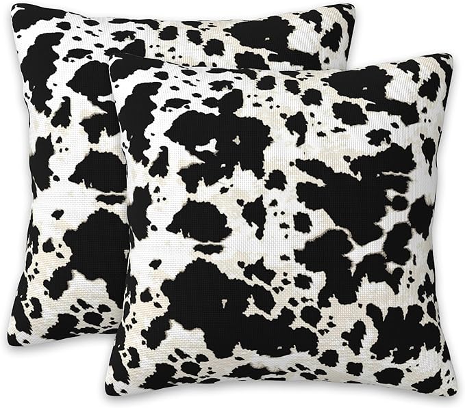 Black and White Cow Spot Print Pillow Covers 18X18 Set of 2, Cowhide Animal Skins Decorative Throw Pillow Covers, Pillowcase Cushion Case for Home Sofa Couch Indoor Outdoor Decorations