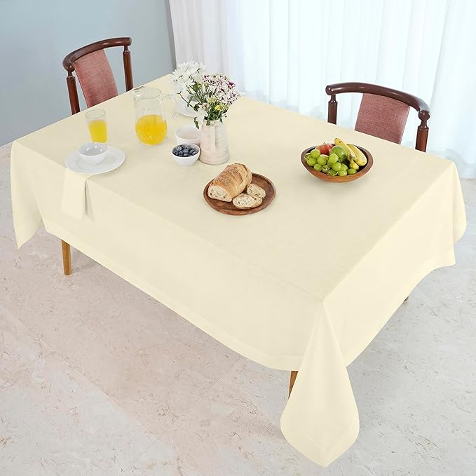 D'Moksha Homes Linen Cream Tablecloth 60 x 132 Inch - 100% Pure Linen Rectangular Tablecloth - Machine Washable Table Cloth for Fall, Thanksgiving, Christmas, Holiday