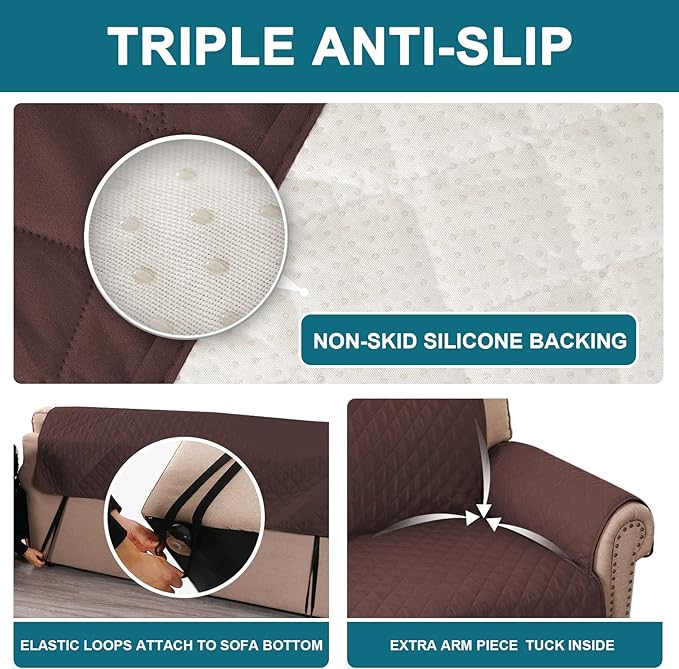 Turquoize 100% Waterproof Sofa Covers Chair Cover Slipcover Couch Protector Triple Non-Slip Sofa Slipcover for 1 Cushion Furniture Protector for Pets, Kids,Dog (Chair 23", Brown)