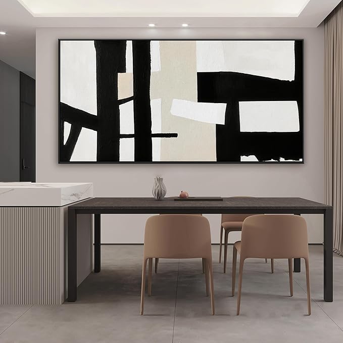 QSQ Large Abstract Wall Art For Living Room Prints Artwork Canvas Art Wall Decor Black White Wall Art Modern Painting Abstract Artwork Picture For Bedroom Home Office 29" x 58" With Framed
