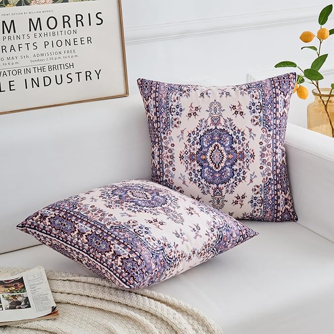 Boho Throw Pillow Covers 20x20 inch Set of 2,Boho Vintage Carpet Pattern Antique Ethnic Decor Double Sided Pattern Cushion Cover Soft Pillow Case Living Sofa Room Bed Square Pillow Cover