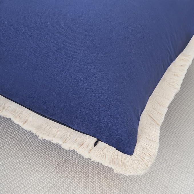 MONDAY MOOSE Decorative Throw Pillow Covers Cushion Cases, Set of 2 Soft Velvet Modern Fringe Tassel Designs, Mix and Match for Home Decor, Pillow Inserts Not Included (Midnight Blue, 18x18 inch)