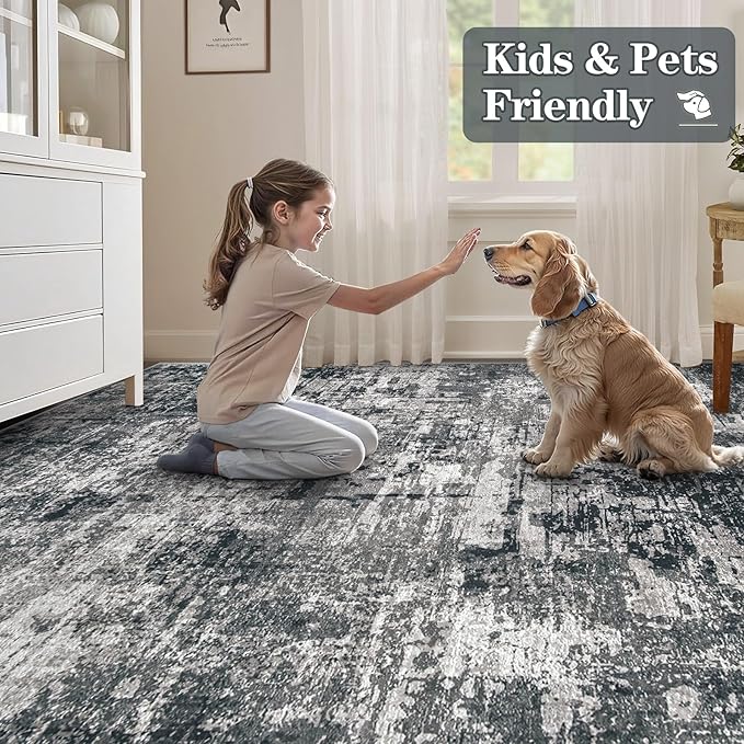 8x10 Area Rugs for Living Room: Washable Modern Abstract Rug Large Soft Non Slip Living Room Rug Indoor Low Pile Carpet for Bedroom Dining Room Home - Black Grey Brown