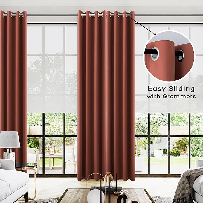 Thermal Curtains for Winter Insulated,Floor Length Curtain Black Out 96 Inch Long 2 Panels Set Blackout Warm Keep Cold Out Curtains for Living Room Bedroom Terracotta Rust Brick Red