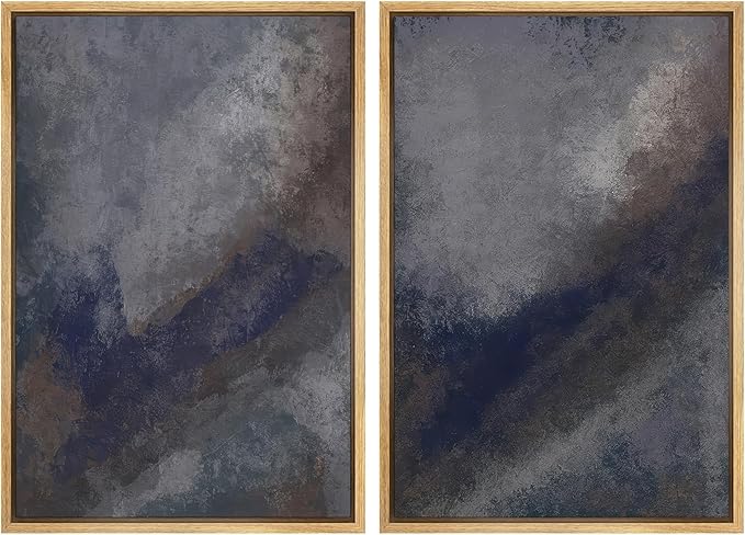 SIGNWIN Framed Canvas Print Wall Art Set Midnight Slate Abstract Blue and Gray Brushstroke Zen Bohemian for Living Room, Bedroom, Office - 24"x36"x2 NATURAL