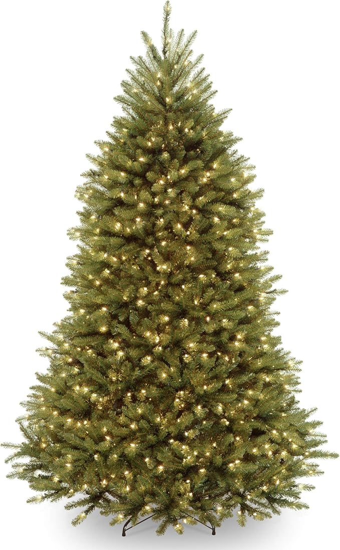 National Tree Company 7 ft Pre-Lit Dunhill Fir Artificial Christmas Tree, 650 LED Lights, 2,144 Tips, PowerConnect, Foot Pedal, 10 Light Functions, Includes Stand, Green