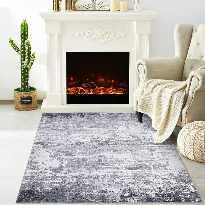 Modern Abstract 2x3 Area Rug Non Slip Non Shedding Low Pile Stain Resistant Rug for Entryway Kitchen Bedroom,Light Grey
