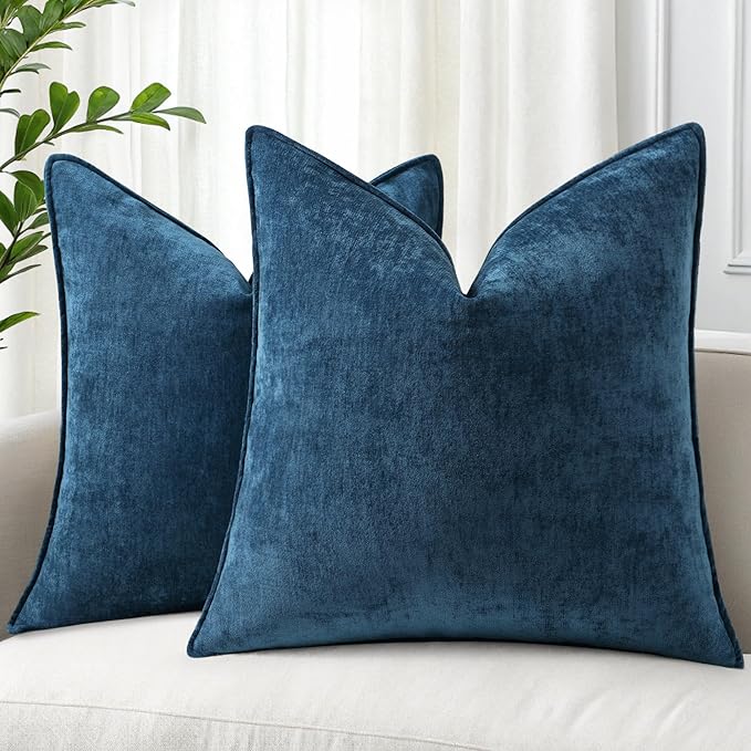 decorUhome Christmas Couch Throw Pillow Covers 26x26 Set of 2, Decorative Soft Euro Velvet Neutral Chenille Pillow Covers with Elegant Design for Sofa Bed Living Room Home Decor, Poseidon