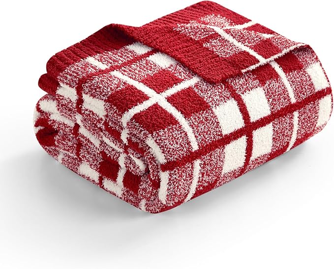Snuggle Sac Red Buffalo Plaid Bedding Blanket Twin Size, Super Soft Cozy Warm Christmas Blankets, Reversible Plaid Fluffy Throws for Bed, Red Plaid, 60x80 Inches