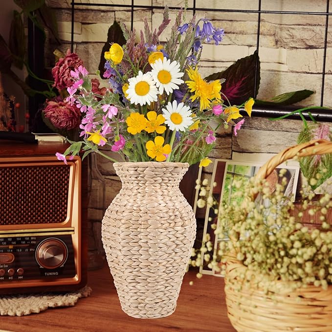Alipis Rattan Vase Country Style Woven Plant Basket Rustic Vase Hand Woven Dried for Home Decoration
