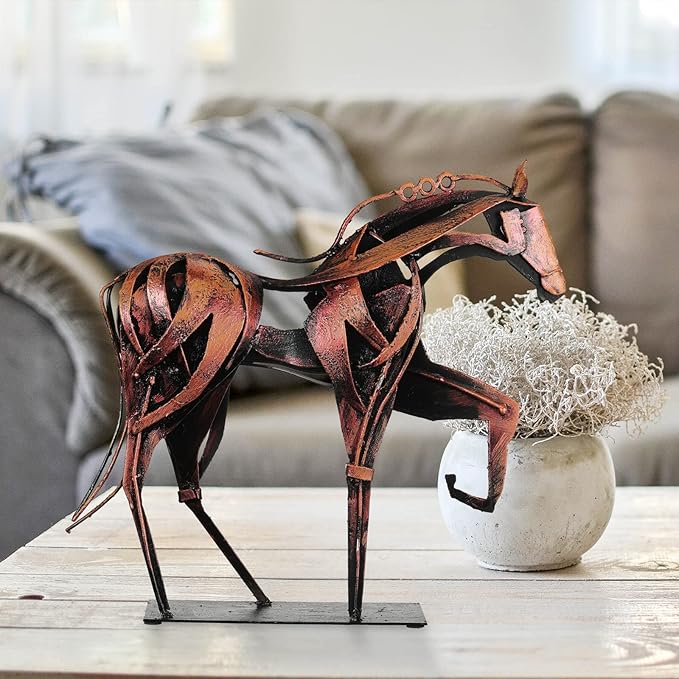Metal Horse Statue Decor, Handmade Strong Modern Horse Sculpture Handicraft, Rustic Metal Statue Decorations Gift for Home Office Desk Figurine (Pearl Brown)