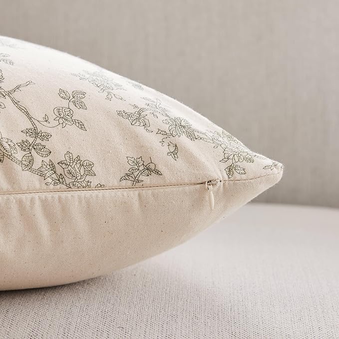100% Cotton French Pastoral Throw Pillow Covers Set of 2, 24x24 Inch Green Farmhouse Decorative Cushion Covers for Sofa Bed Living Room Home Decor