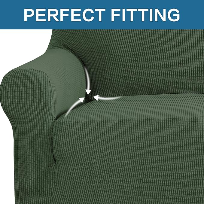 H.VERSAILTEX High Stretch Couch Cover 1-Piece Rich Jacquard Chair Covers for Living Room Armchair Spandex Fabric Sofa Cover for Dogs Stay in Place Machine Washable (Armchair 31"-40", Bronze Green)