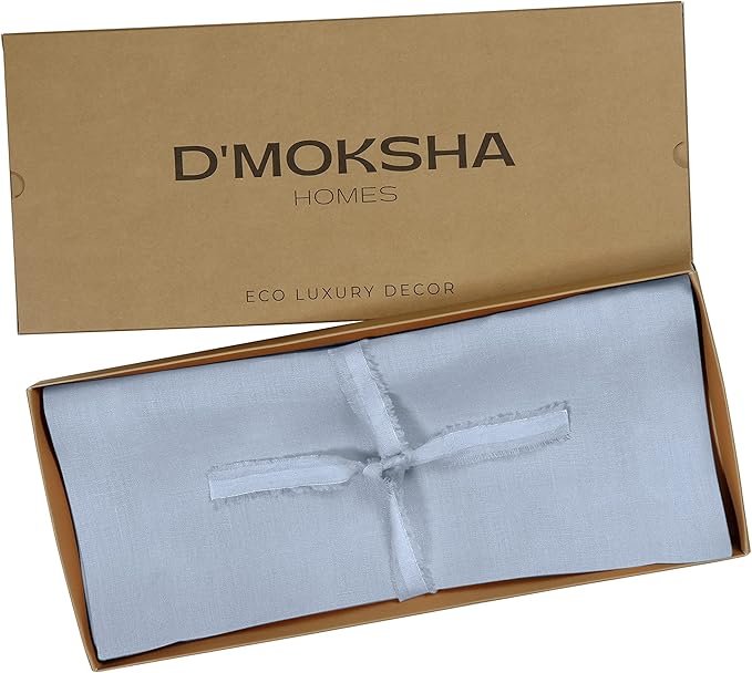 D'Moksha Homes Linen Powder Blue Table Runner 72 Inches Long - 100% Pure Linen 14 x 72 Inch Table Runner for Dining, Fall, Thanksgiving, Holiday - Machine Washable