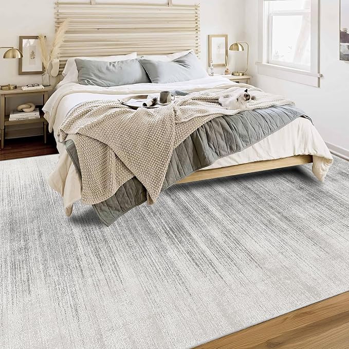 Enkor Area Rugs 6x9 Washable Non Slip Abstract Soft Rugs for Living Room Bedroom, Modern Mat for Kitchen Entryway White & Grey