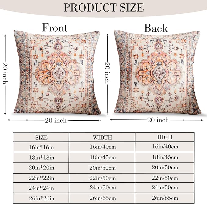 Boho Throw Pillow Covers 20x20 inch Set of 2,Boho Vintage Carpet Pattern Antique Ethnic Decor Double Sided Pattern Cushion Cover Soft Pillow Case Living Sofa Room Bed Square Pillow Cover
