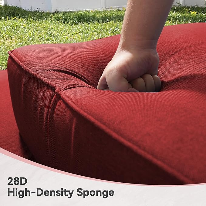 6" Thick Outdoor Cushions 24x24x6, 4-Set Deep Seat Patio Cushions with Removable Cover, Waterproof & Fade Resistant Replacement for Wicker Chair, Loveseat, Sofa - Red
