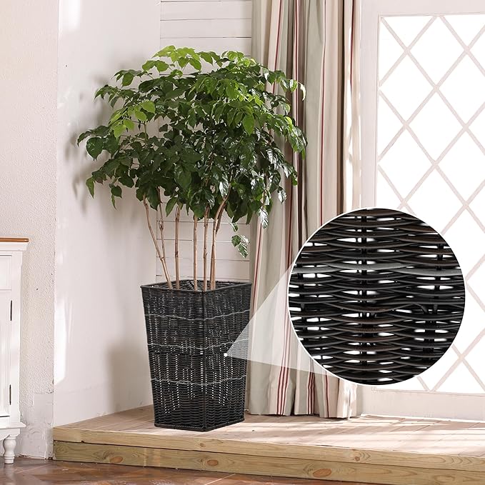 Set of 2 Tall Planters for Outdoor Plants Handmade 15.5'' Wicker Tall Square Planter Box，Suitable for Indoor Storage Boxes or Outdoor planters