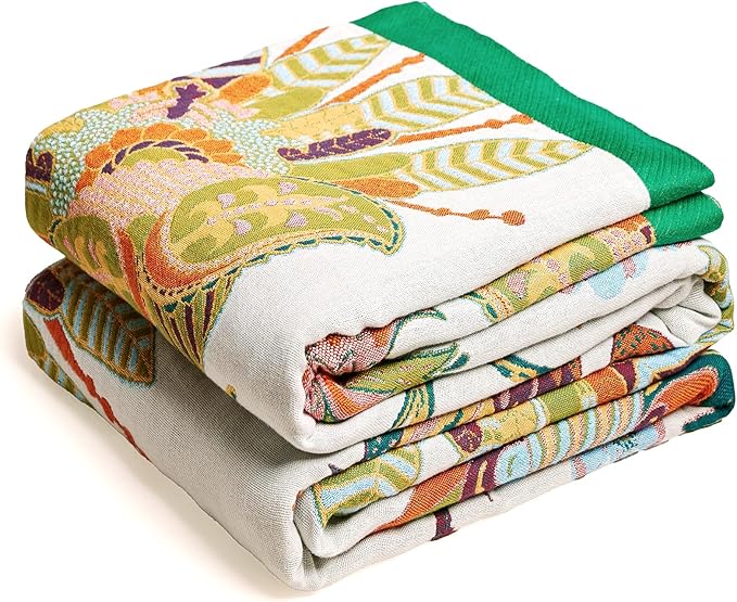 Boho Throw Blanket, 100% Organic Cotton Breathable Skin-Friendly Ultra Soft Bed Quilt Throw - All Season Floral Bird Farmhouse Décor Luxury Blanket for Sofa Couch Chair and Gift. 50" x 60"