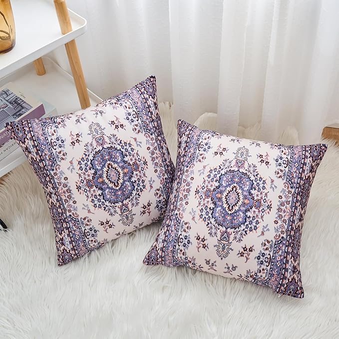 Boho Throw Pillow Covers 20x20 inch Set of 2,Boho Vintage Carpet Pattern Antique Ethnic Decor Double Sided Pattern Cushion Cover Soft Pillow Case Living Sofa Room Bed Square Pillow Cover