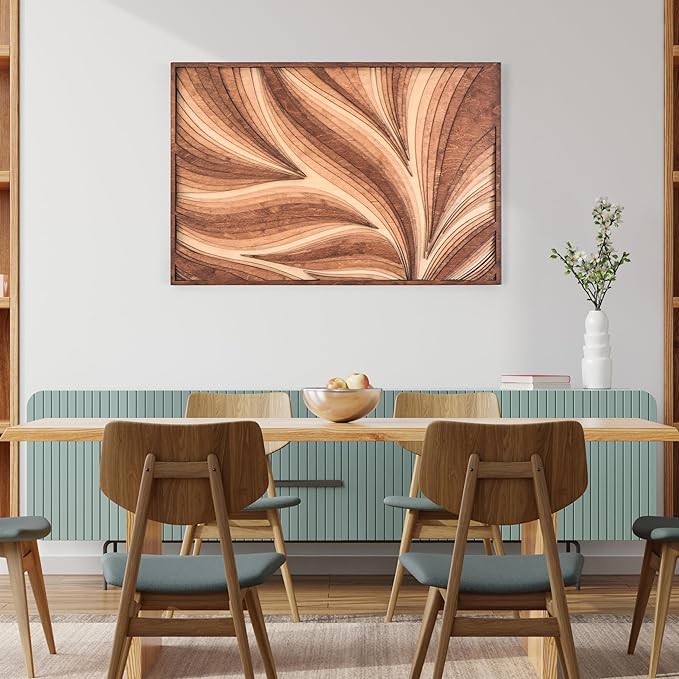 NEODECO Parametric Wood Wall Art, 3D Acoustic Wall Panel of Parametric Cut & Stained Birch Plywood Layers, Geometric Wall Hanging, Abstract Wood Wall Decor (Large)