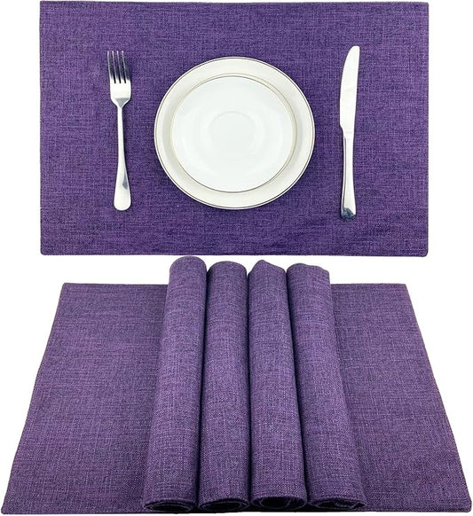 Weabetfu Cloth Placemats Set of 4 Heat Resistant Dining Table Placemmats Cotton Linen Machine Washable Kitchen Table Mats Wrinkle Free Thick Fabric Place Mat,Easy to Clean,13"x19" Purple