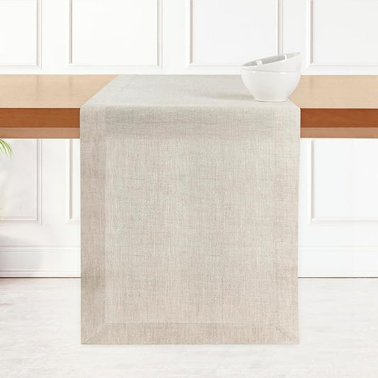 D'Moksha Homes Linen Table Runner 48 Inches - 100% Pure Linen Light Natural Table Runner 14 x 48 Inch for Coffee Tables, Dresser, Fall, Thanksgiving, Christmas, Holiday - Machine Washable