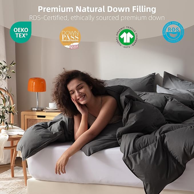 Goose Feather Down Comforter Cal King Size,100% Organic Cotton Duvet Insert,All-Season Luxury Duvet Insert with Baffle Box Design, 750+Fill Power Hotel Collection Bedding Comforter