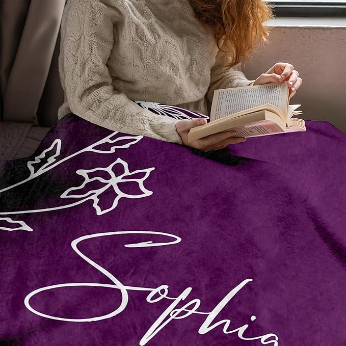 Ships Next Day, Personalized Christmas Birthday Blanket Gifts for Women, Custom Blanket with Name and Birth Month Flowers, Personalized Blankets for Adults, Throw Blanket for Mom Grandma