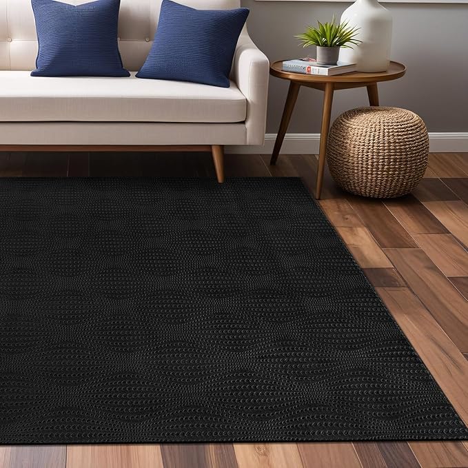Modern Black Non Slip Rug Solid 4x6 Non Skid Soft Rubber Back Area Rugs for Living Room Kitchen Bedroom Bathroom Dining Room Easy Cleaning Stain Resistant Non Shedding Carpet 4 x 6