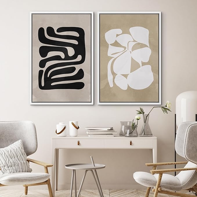 SIGNWIN Framed Canvas Print Wall Art Set Mid-Century 1960s Chic Polygon Collage Abstract Shapes Illustrations Modern Art Minimal Boho Relax/Calm for Living Room, Bedroom, Office - 16"x24"x2 White