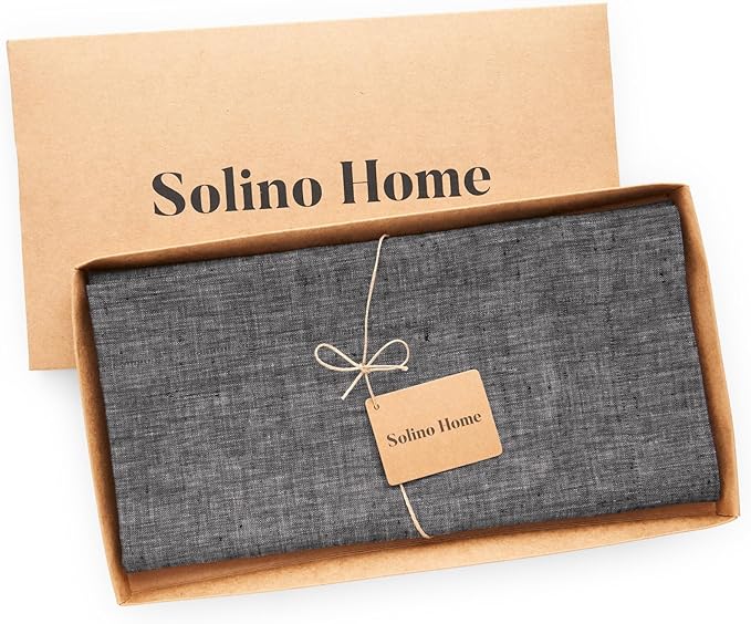 Solino Home Linen Cloth Tablecloth 52 x 52 Inch - 100% Pure Linen Chambray Black Square Tablecloth - Athena, Machine Washable Table Throw for Fall, Autumn, Winter, Thanksgiving, Holiday