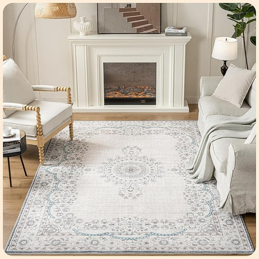 Istana 6x9 Area Rugs - Pink Beige Whisper/Grey/Blue Rugs for Living Room - Luxurious Silk's Soft Touch Living Room Rug - Elegant Non Slip Area Rug