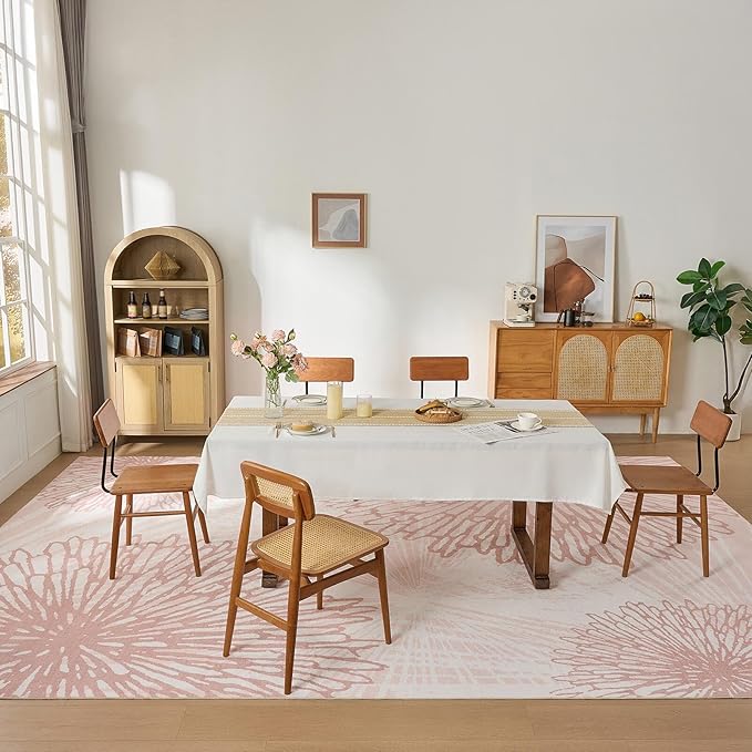 WITSHOCK Pink Rugs 10x14 for Bedroom Girls,Floral Modern Distress Print Pattern Carpet for Living Room Dining Room,Stain Resistant Anti Slip Backing Rugs for Kids Room Nursery Playroom,Light Pink