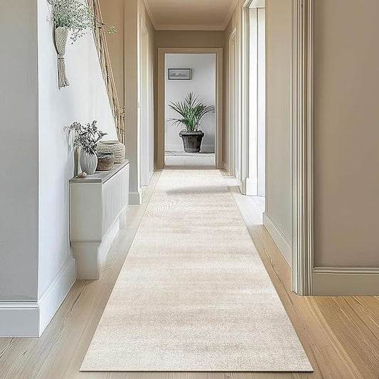 Enkor Runner Rugs for Hallway, 2'7"x10'6" Washable Soft Non Slip Abstract Rugs for Kitchen, Modern Mat for Entryway Living Room Bedroom Beige & White