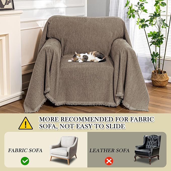MEETSKY Small Couch Cover Oversized Armchair Sofa Cover Washable for Dogs Sofa Single Recliner, Chenille Sofa Throw Slipcover for Pets Sofa Cover Thick, 71" x 91", Sand